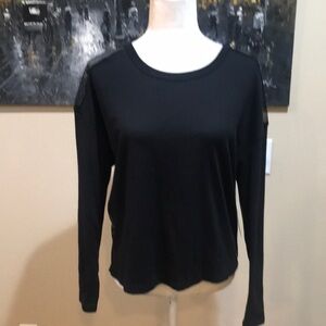 NWT Luna Peak Black Cotton Blend Mesh Back Long Sleeve Active Wear Top-Size M